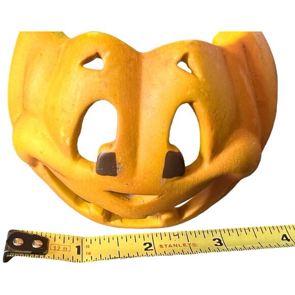 Vtg Terra Cotta Jack o Lantern Tea Light Holder Halloween Decor - Picture 5 of 9